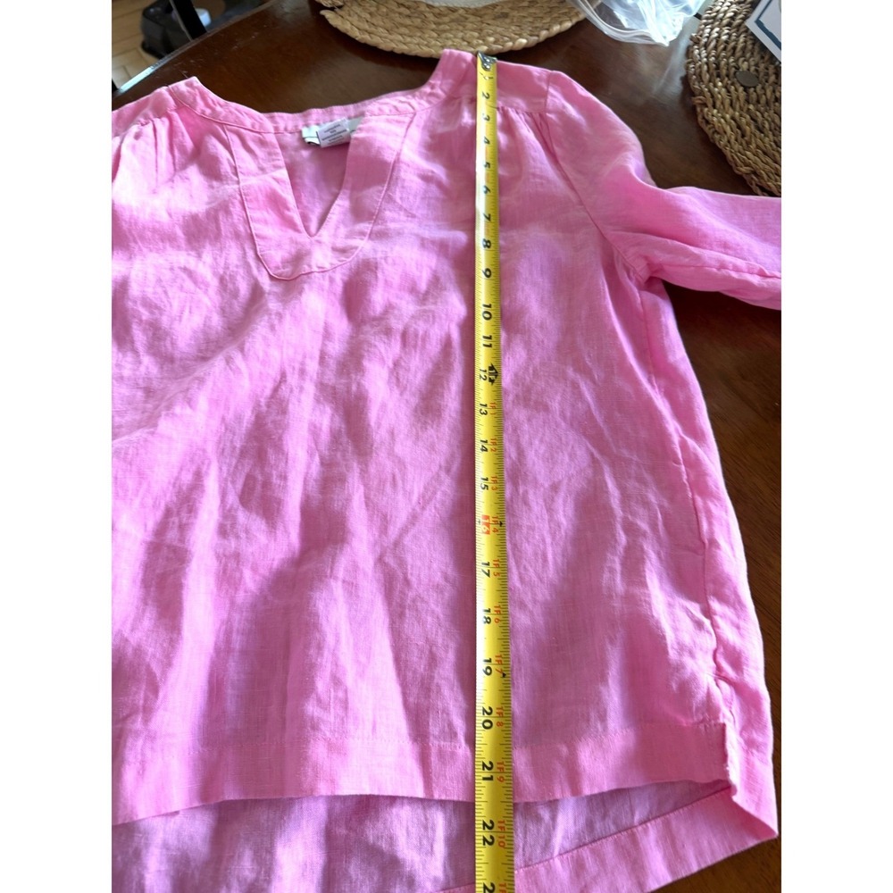 Halston Pink 100% Linen Peasant Top Long Sleeve Popover Blouse Size S Resortwear - Picture 6 of 7